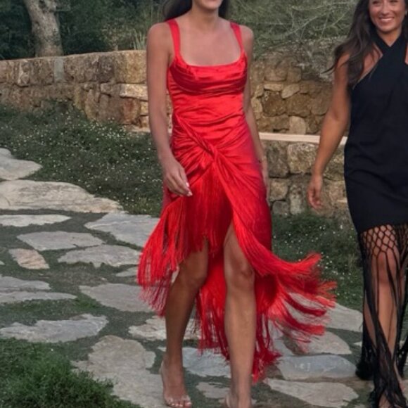 For Love & Lemons Anisa Asymmetrical Fringe Dress Red M NWT Anthropologie 529$